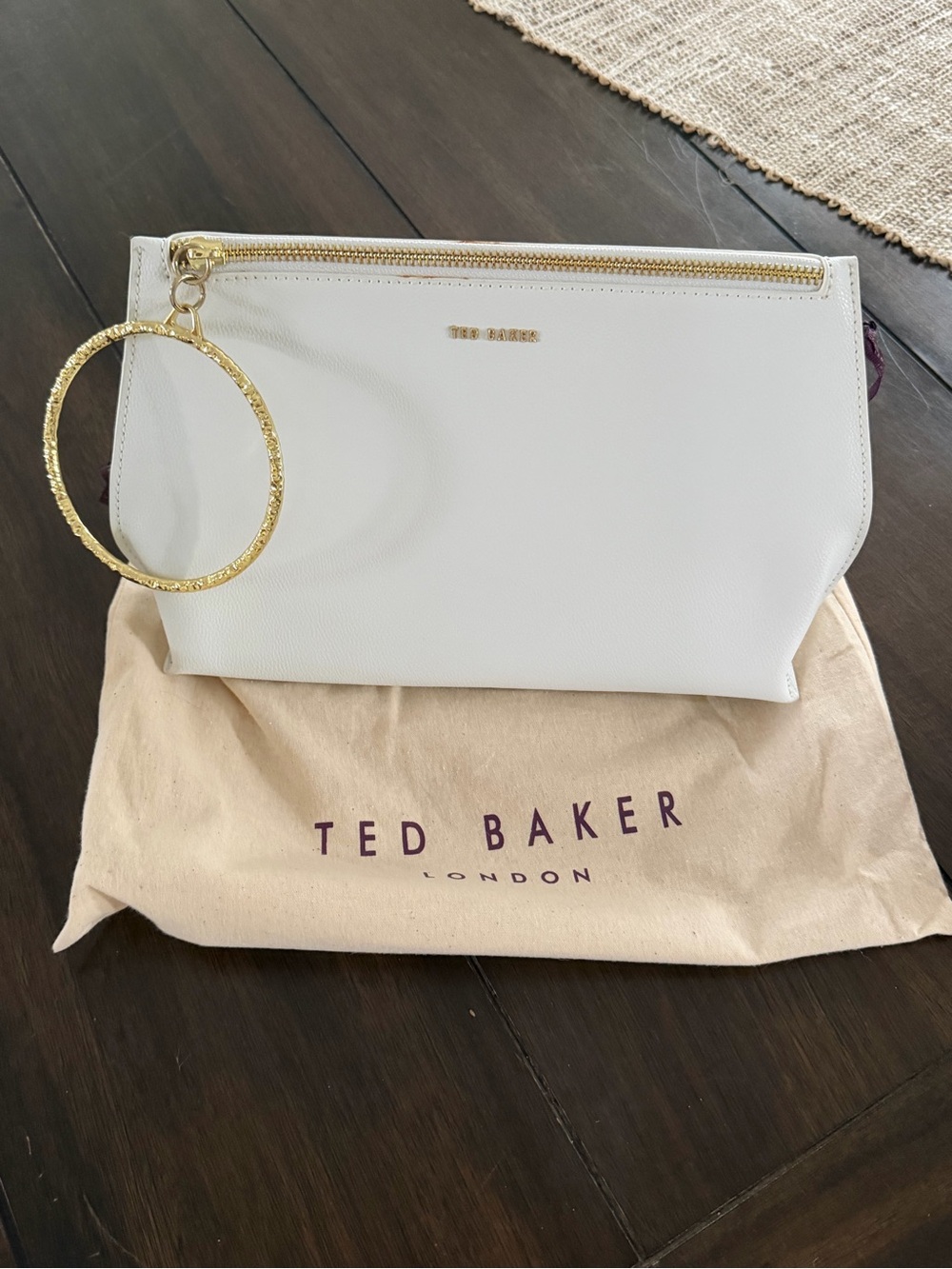 Ted Baker White Wristlet Clutch with Gold Ring Zip